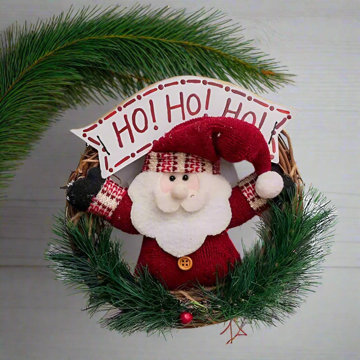 Lisslune | Rustic Christmas Wooden & Rattan Wreath with Santa, Snowman, and Elk Dolls – Enchanting Holiday Charm Perfect Festive Door Ornaments