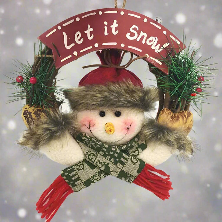 Lisslune | Rustic Christmas Wooden & Rattan Wreath with Santa, Snowman, and Elk Dolls – Enchanting Holiday Charm Perfect Festive Door Ornaments