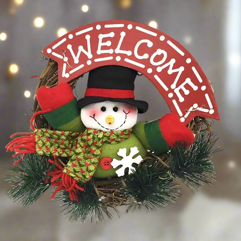Lisslune | Rustic Christmas Wooden & Rattan Wreath with Santa, Snowman, and Elk Dolls – Enchanting Holiday Charm Perfect Festive Door Ornaments