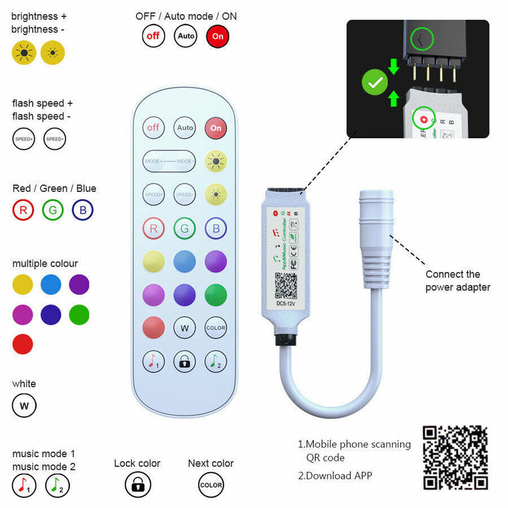Lisslune | LED Light Strip, 30 m, 15 m, Music Synchronization, Bluetooth, 5050, RGB Ambient Light with Remote Control