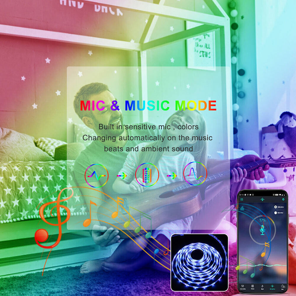 Lisslune | LED Light Strip, 30 m, 15 m, Music Synchronization, Bluetooth, 5050, RGB Ambient Light with Remote Control