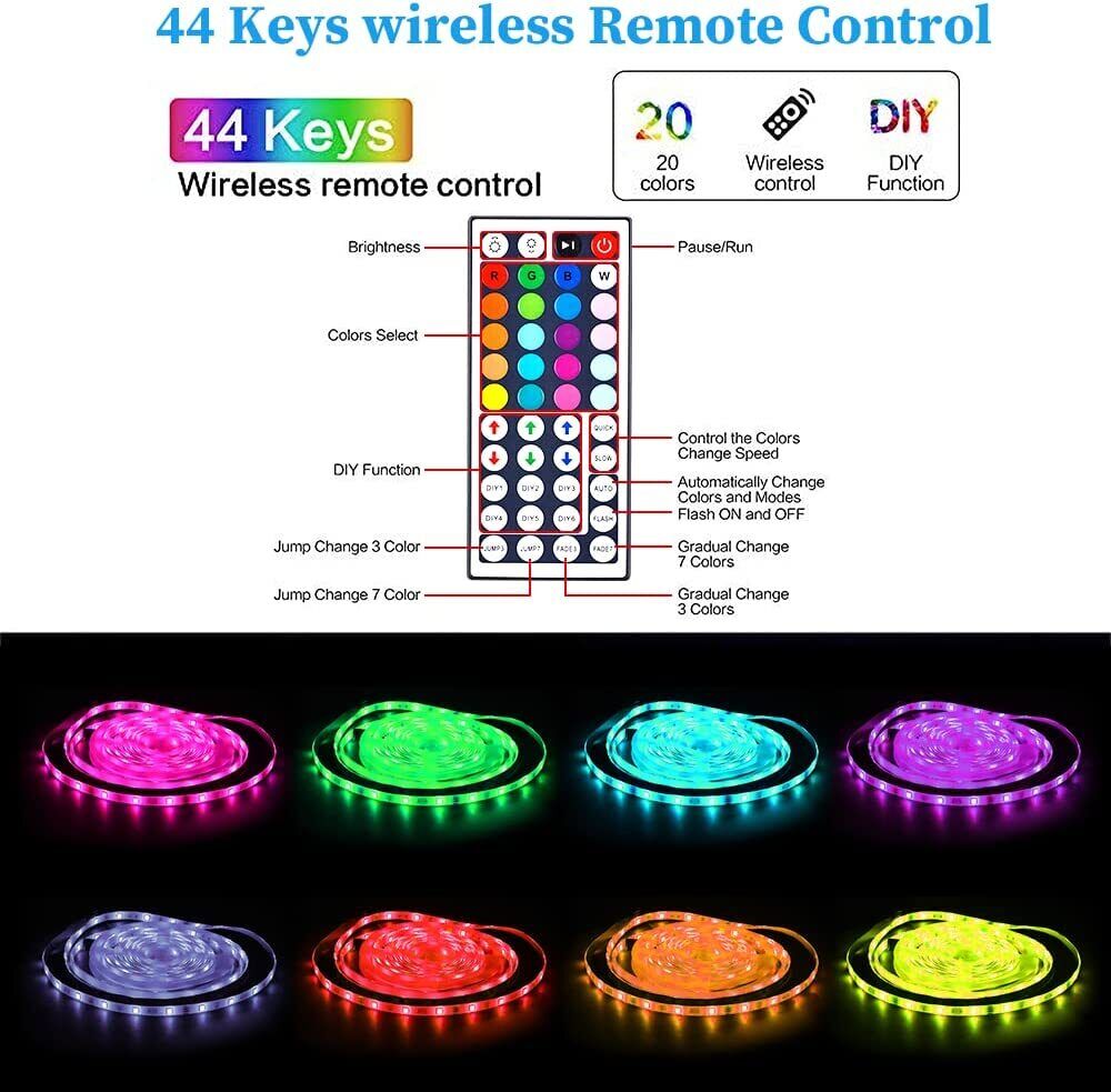 Lisslune | LED Light Strip, 30 m, 15 m, Music Synchronization, Bluetooth, 5050, RGB Ambient Light with Remote Control