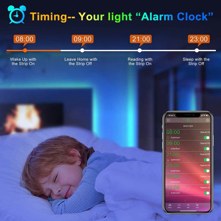 Lisslune | LED Light Strip, 30 m, 15 m, Music Synchronization, Bluetooth, 5050, RGB Ambient Light with Remote Control