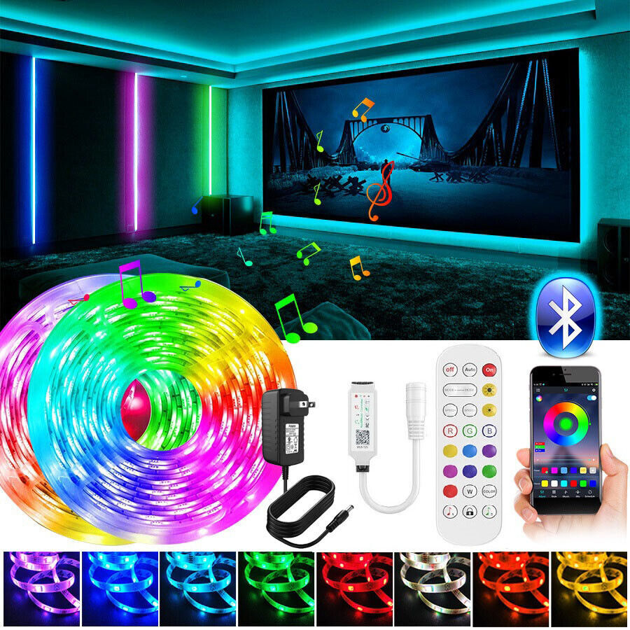 Lisslune | LED Light Strip, 30 m, 15 m, Music Synchronization, Bluetooth, 5050, RGB Ambient Light with Remote Control