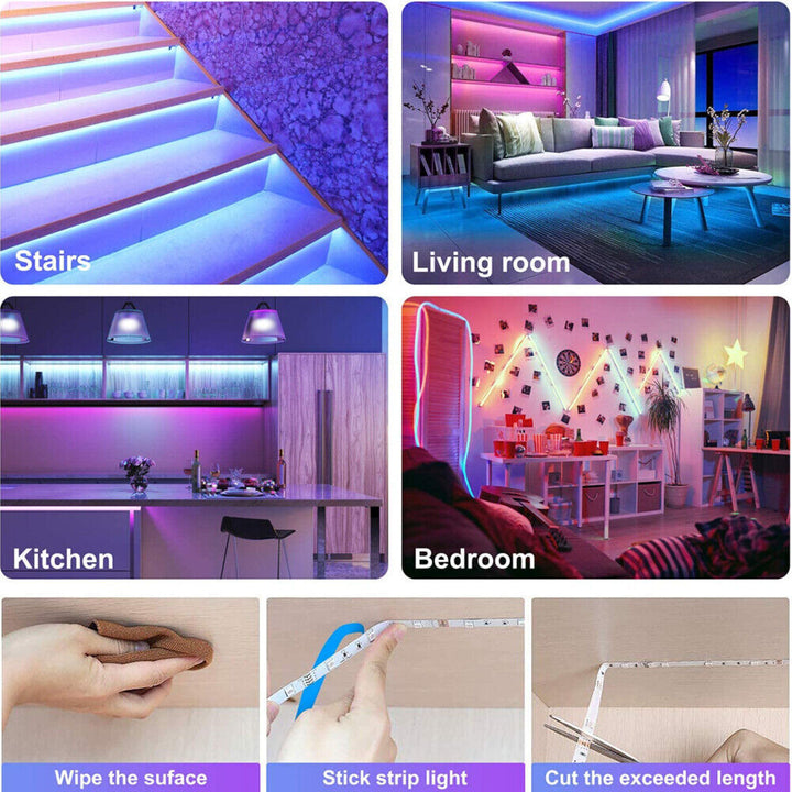 Lisslune | LED Light Strip, 30 m, 15 m, Music Synchronization, Bluetooth, 5050, RGB Ambient Light with Remote Control