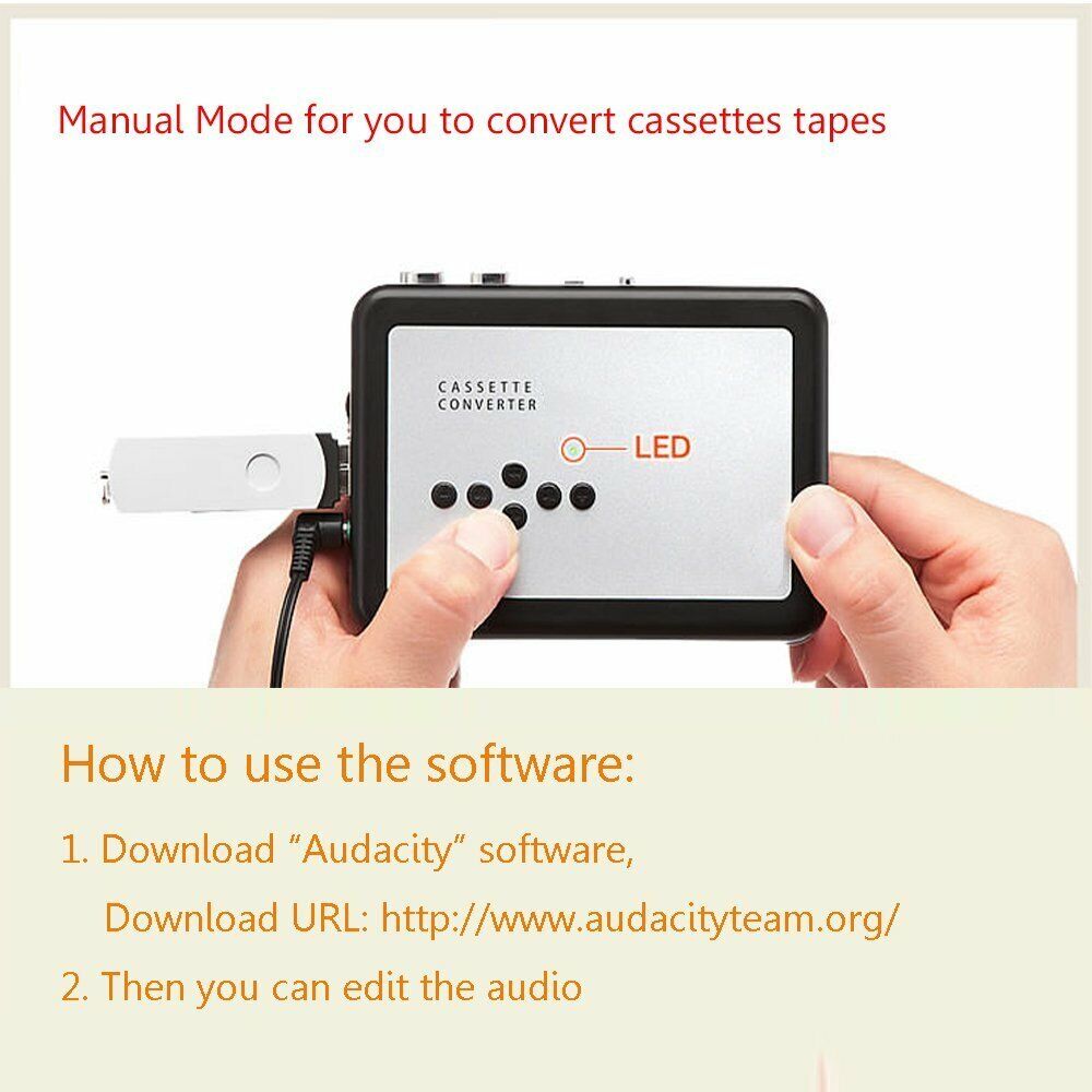 Lisslune | Cassette-to-MP3 format converter - Save to USB flash drive - Music player