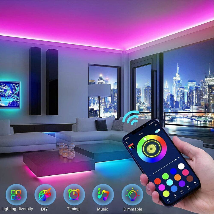 Lisslune | LED Light Strip, 30 m, 15 m, Music Synchronization, Bluetooth, 5050, RGB Ambient Light with Remote Control