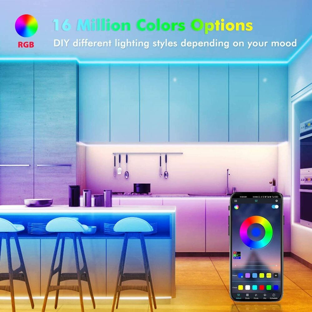 Lisslune | LED Light Strip, 30 m, 15 m, Music Synchronization, Bluetooth, 5050, RGB Ambient Light with Remote Control