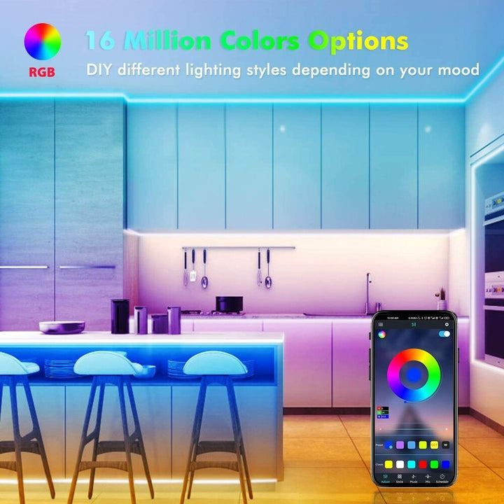 Lisslune | LED Light Strip, 30 m, 15 m, Music Synchronization, Bluetooth, 5050, RGB Ambient Light with Remote Control