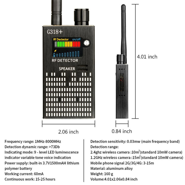 Lisslune | PrivacyGuard Detecto – RF Signal and Camera Detector with Laser Function and Alarm