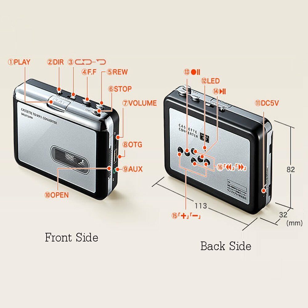 Lisslune | Cassette-to-MP3 format converter - Save to USB flash drive - Music player