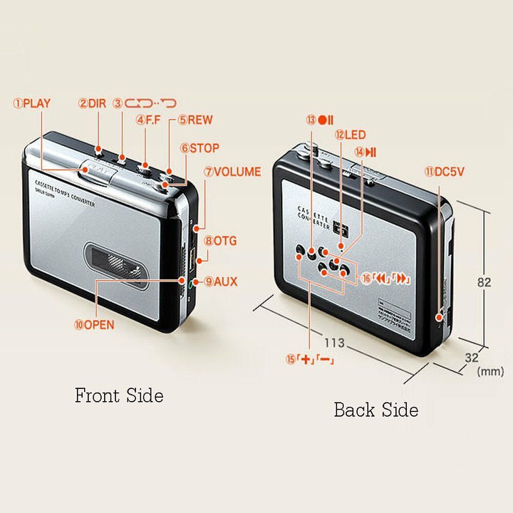 Lisslune | Cassette-to-MP3 format converter - Save to USB flash drive - Music player