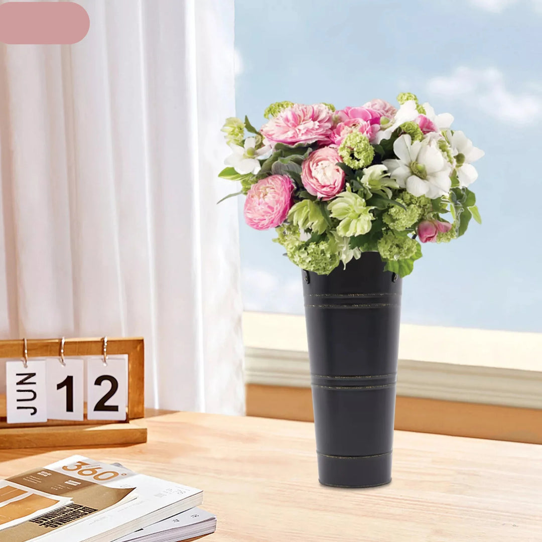 Lisslune | Retro Iron Flower Bucket with Handles – Decorative Metal Flower Pot for Home