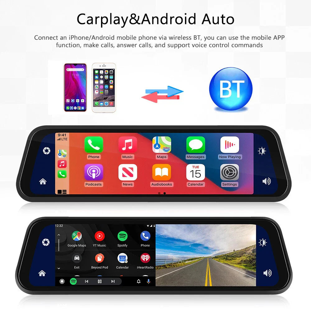 Lisslune | Rearview Mirror Dash Cam 4K Front & Rear | CarPlay & Smart Driving Assistant