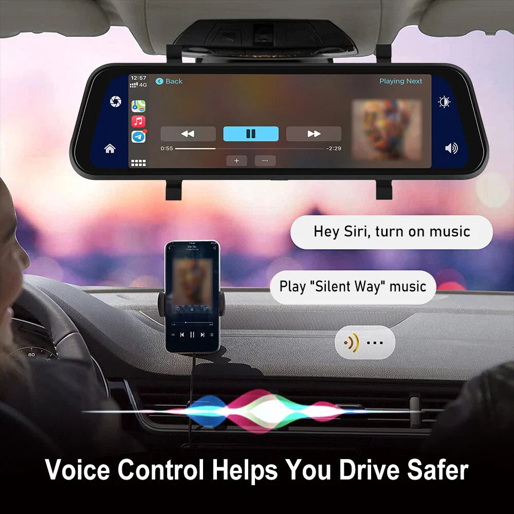Lisslune | Rearview Mirror Dash Cam 4K Front & Rear | CarPlay & Smart Driving Assistant