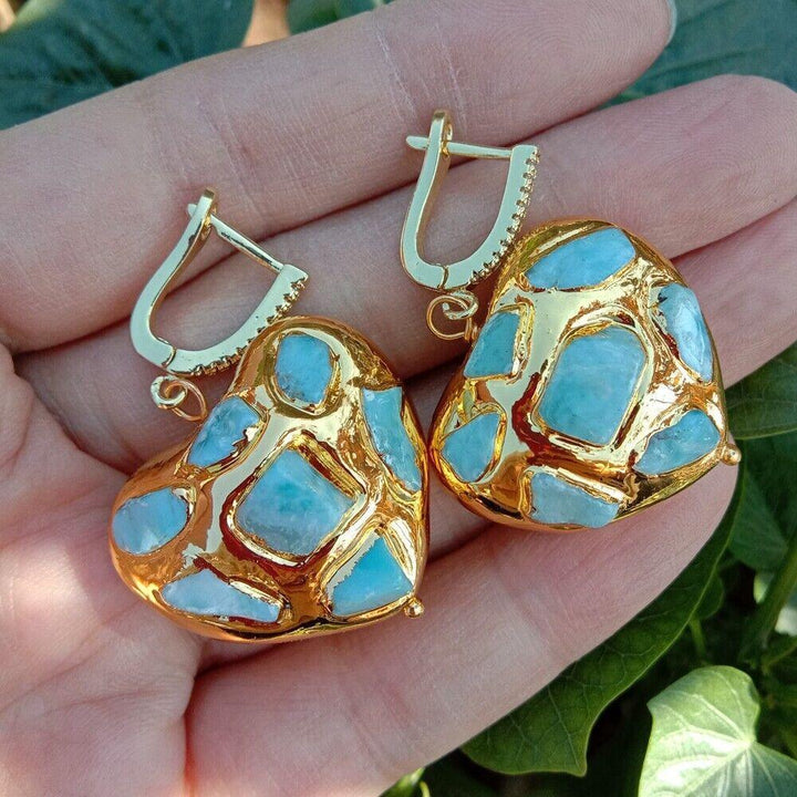 Lisslune | Elegant gold-plated blue Larimar pearl set: A touch of luxury for your jewelry creations