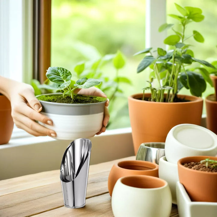 Lisslune | Stainless Steel Scoop for Potting Soil – Robust Planting Scoop for Garden and Balcony
