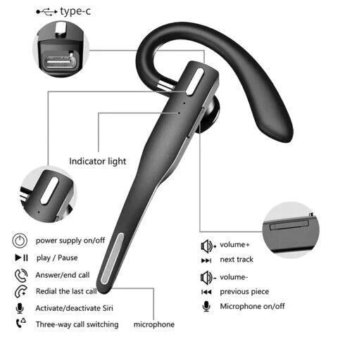 Lisslune | Trucker Dual Mic Wireless Bluetooth 5.1 Noise Cancelling Headset/Earphones