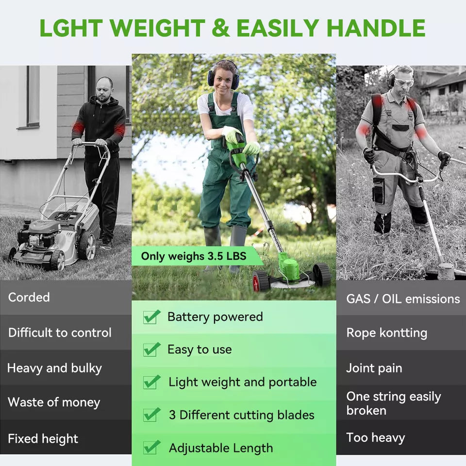 Lisslune | Powerful Electric Battery Operated Cordless Weed Eater / Grass Trimmer