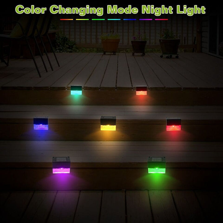 Lisslune | Solar Deck Lights 4 Piece Set, Solar Step Lights Outdoor, Warm White/Color Changing Solar Fence Light for Terrace Garden Yard