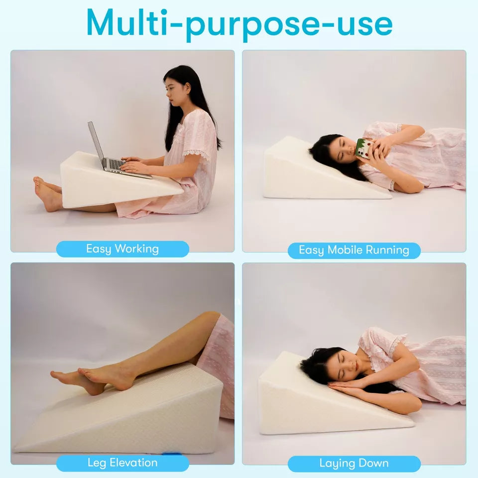 Lisslune | Large Triangle Wedge Pillow | Adjustable Foam for Acid Reflux, Back Pain & Post-Surgery Recovery