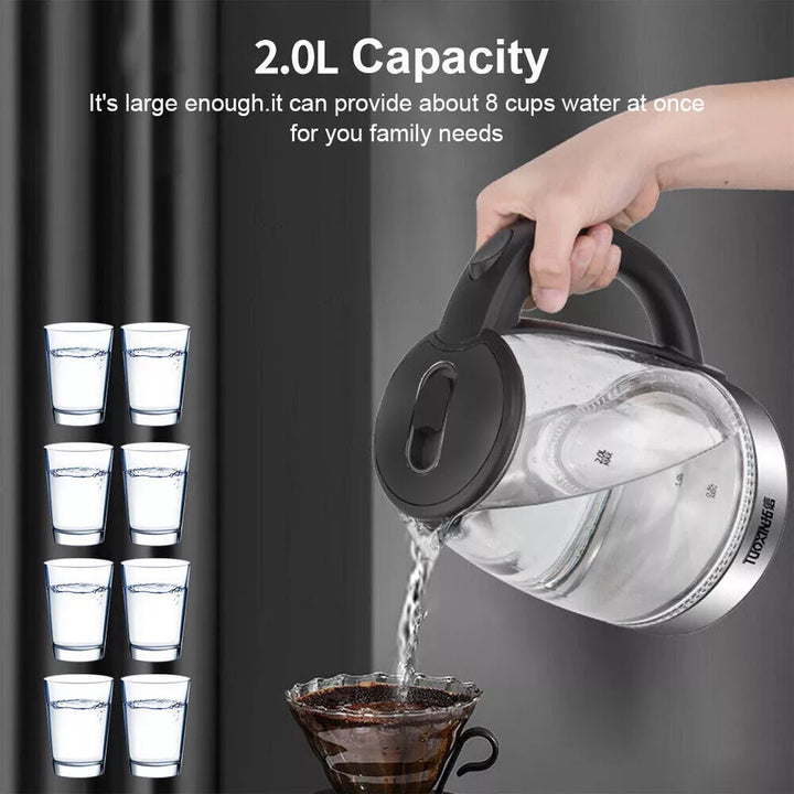 Lisslune | Electric Kettle | 1.8L, 3000W, Rapid Boil, Auto Shut-Off & Borosilicate Glass for Tea, Coffee & Instant Meals