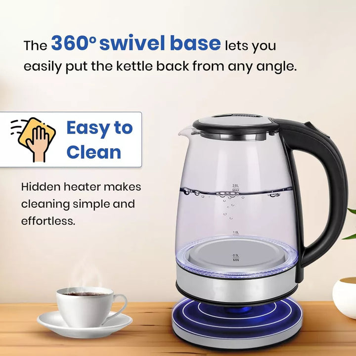 Lisslune | Electric Kettle | 1.8L, 3000W, Rapid Boil, Auto Shut-Off & Borosilicate Glass for Tea, Coffee & Instant Meals