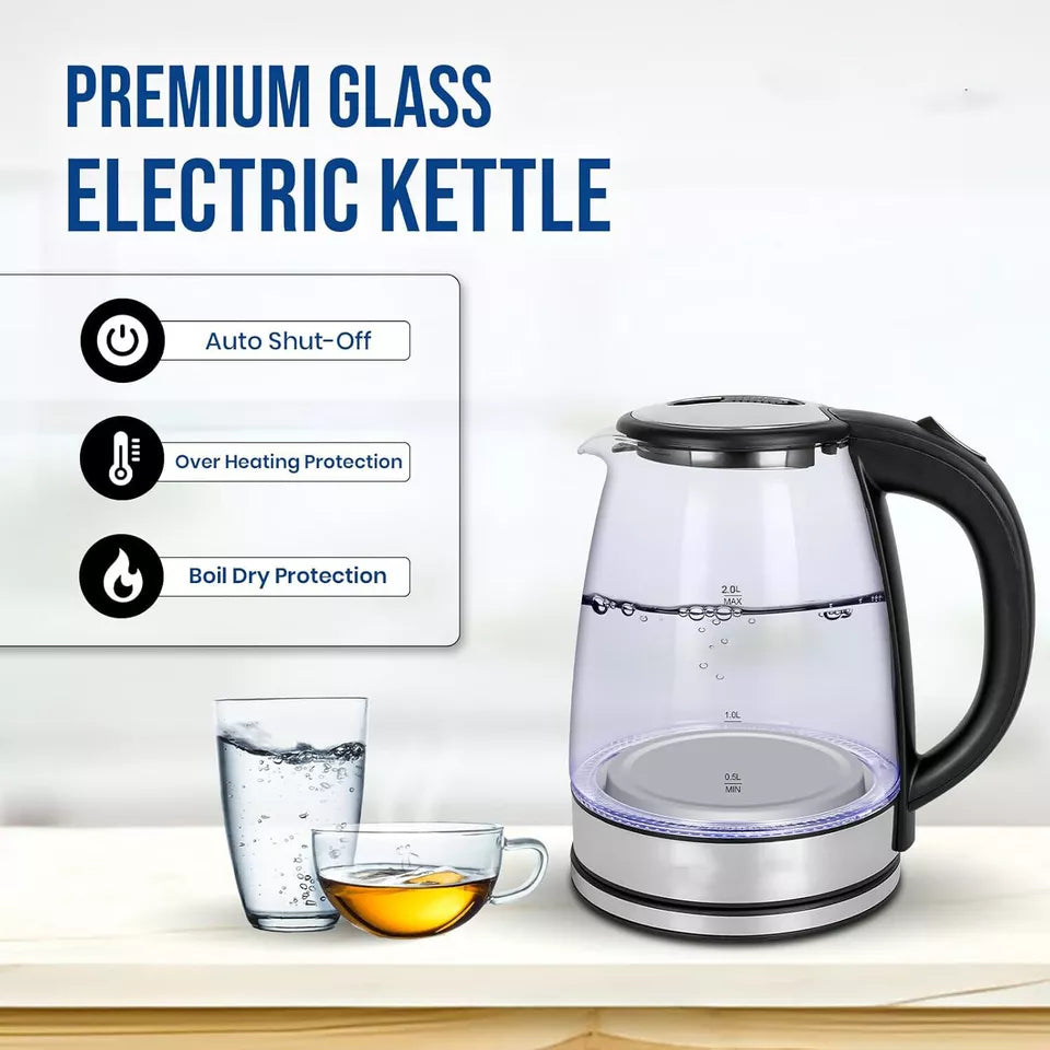 Lisslune | Electric Kettle | 1.8L, 3000W, Rapid Boil, Auto Shut-Off & Borosilicate Glass for Tea, Coffee & Instant Meals