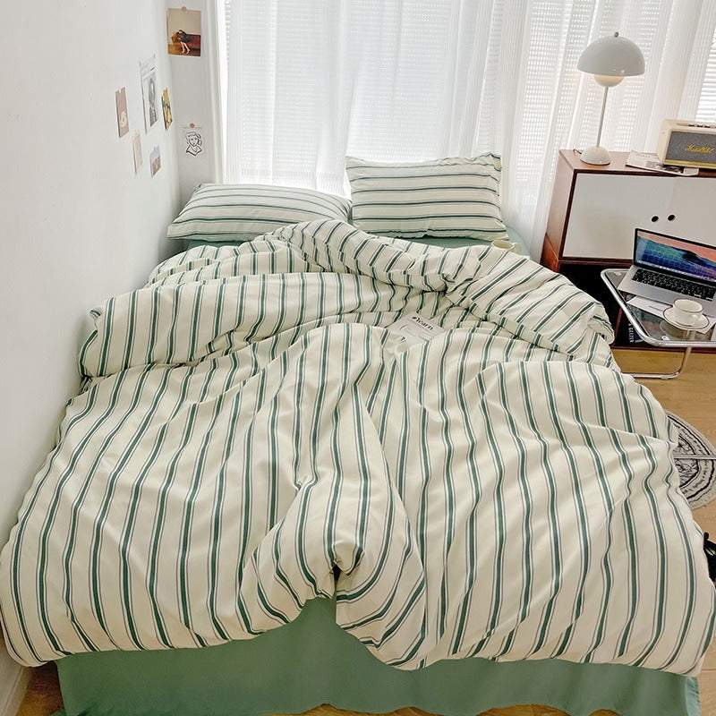 Rynx | Minimalist Green Striped Sage Bedding Set
