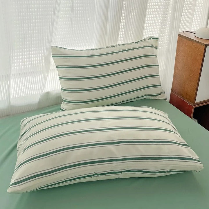 Rynx | Minimalist Green Striped Sage Bedding Set