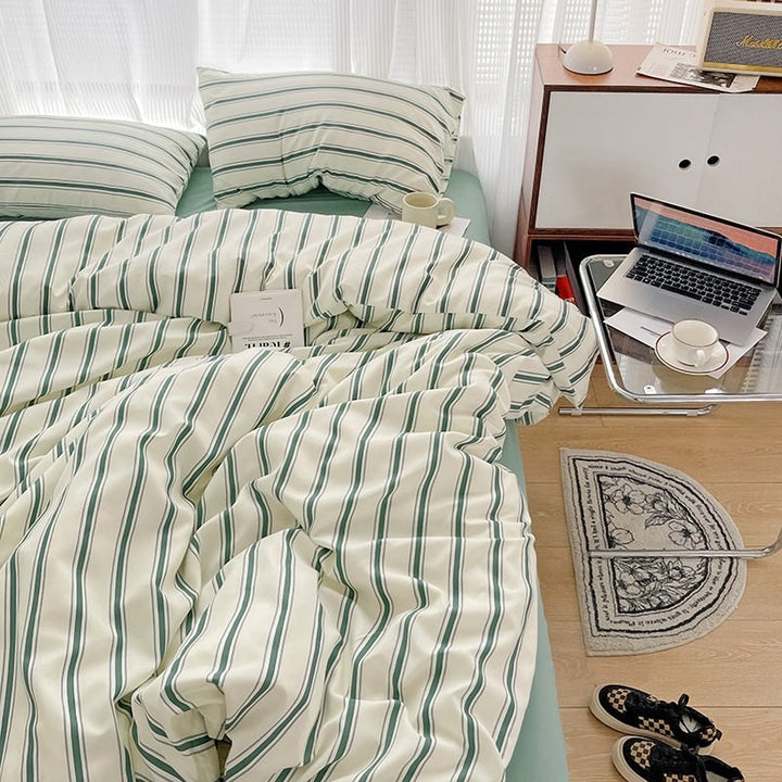 Rynx | Minimalist Green Striped Sage Bedding Set