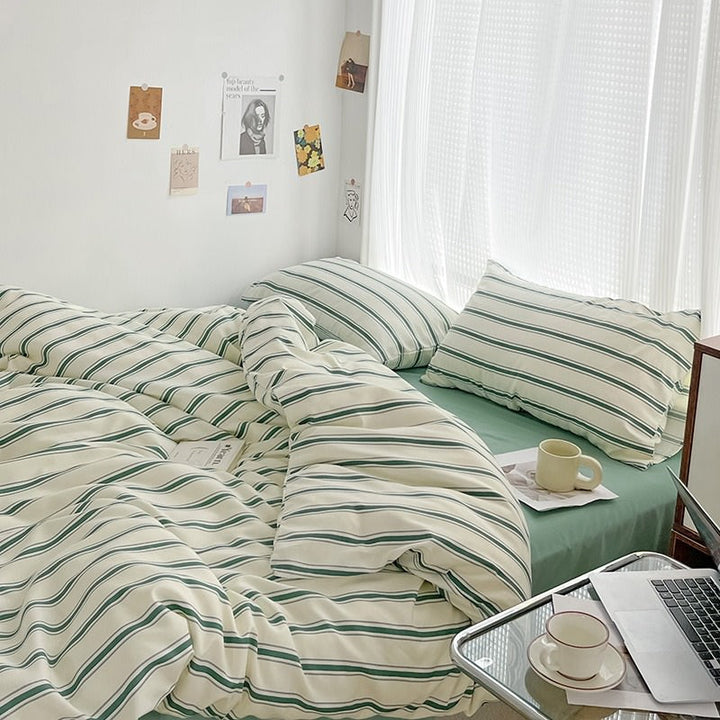Rynx | Minimalist Green Striped Sage Bedding Set