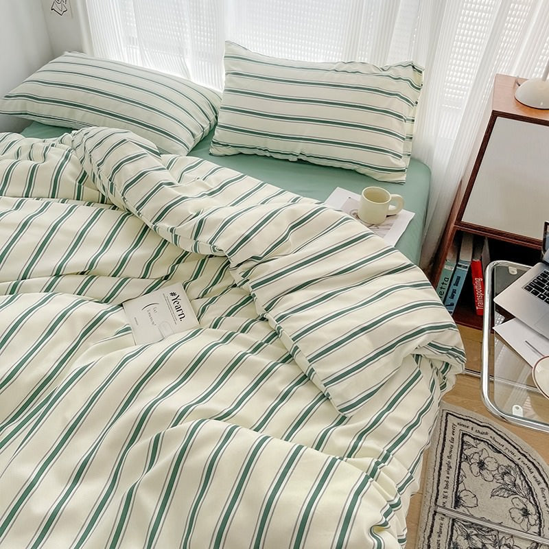 Rynx | Minimalist Green Striped Sage Bedding Set