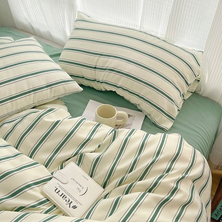 Rynx | Minimalist Green Striped Sage Bedding Set