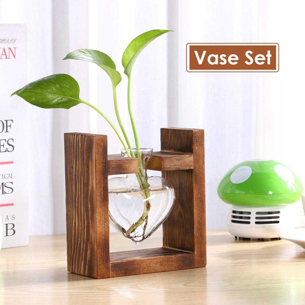 Lisslune | Tabletop Clear Glass and Wooden Vases