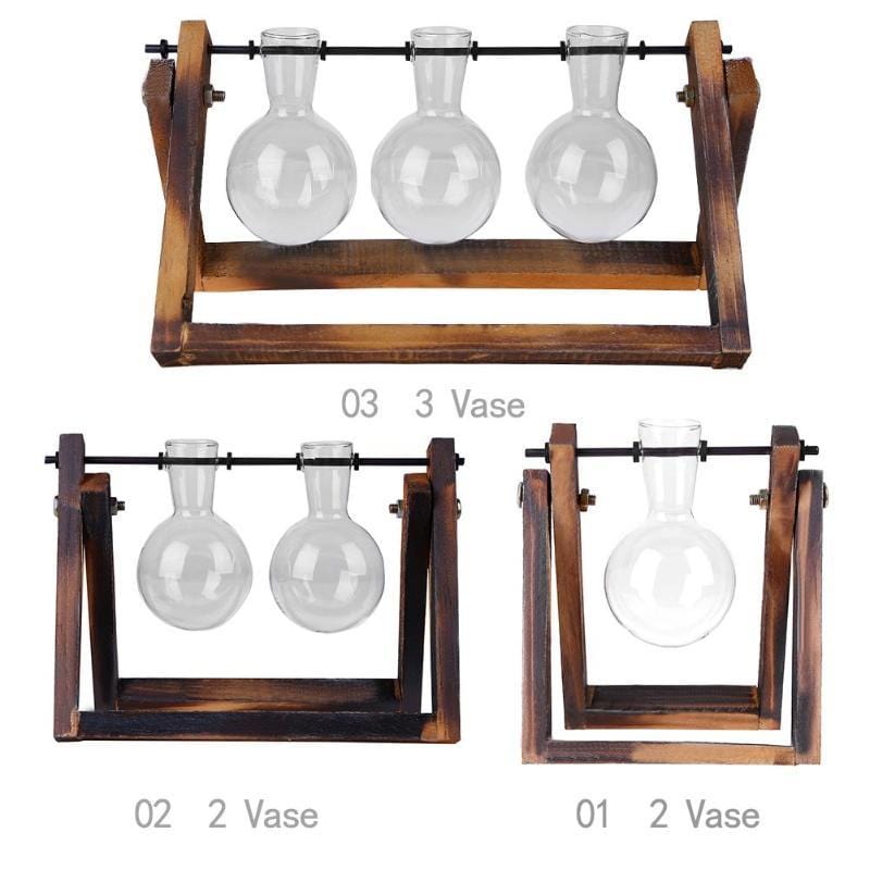 Lisslune | Tabletop Clear Glass and Wooden Vases