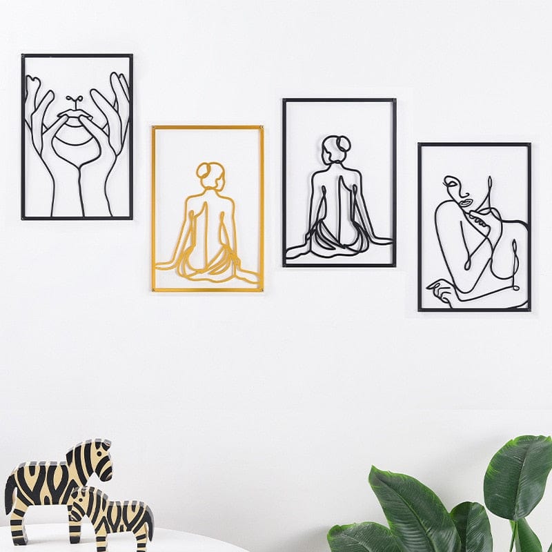 Lisslune | Minimalist Woman Metal Line Art | Black and Gold Metal Wall Art