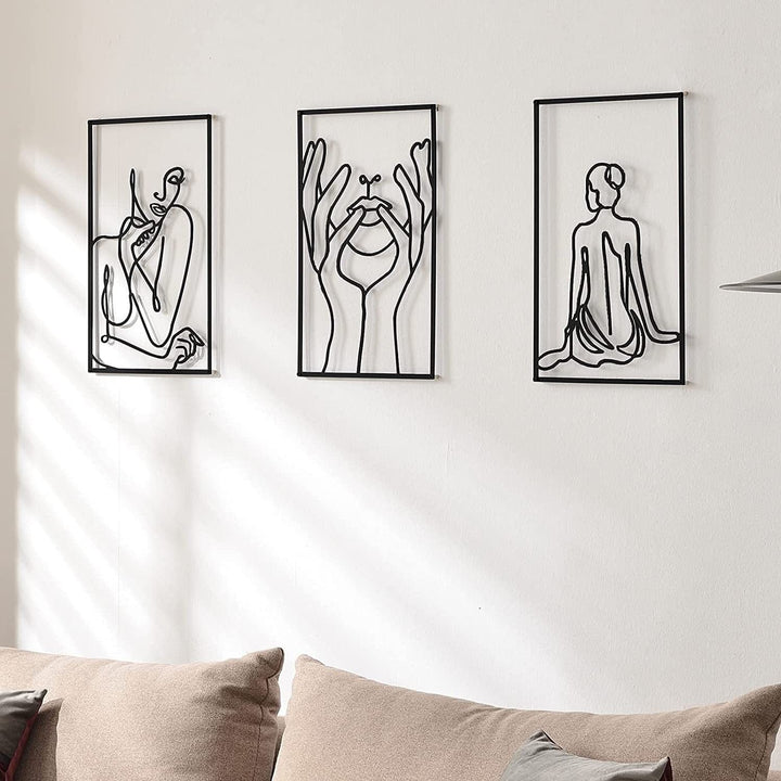 Lisslune | Minimalist Woman Metal Line Art | Black and Gold Metal Wall Art