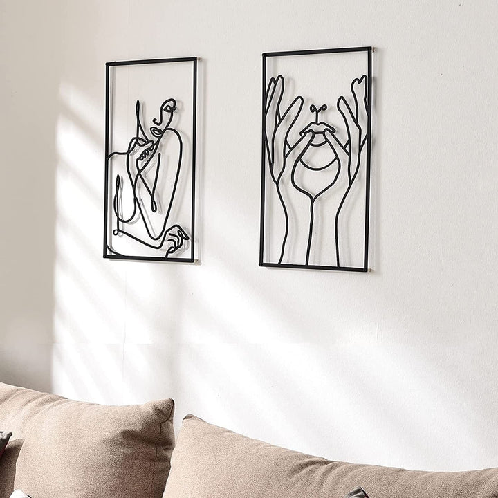 Lisslune | Minimalist Woman Metal Line Art | Black and Gold Metal Wall Art