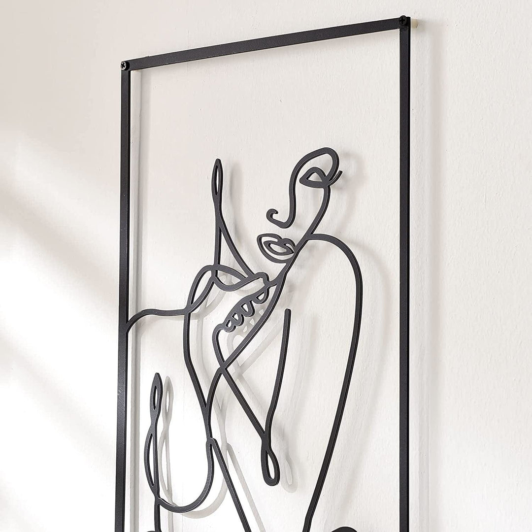 Lisslune | Minimalist Woman Metal Line Art | Black and Gold Metal Wall Art