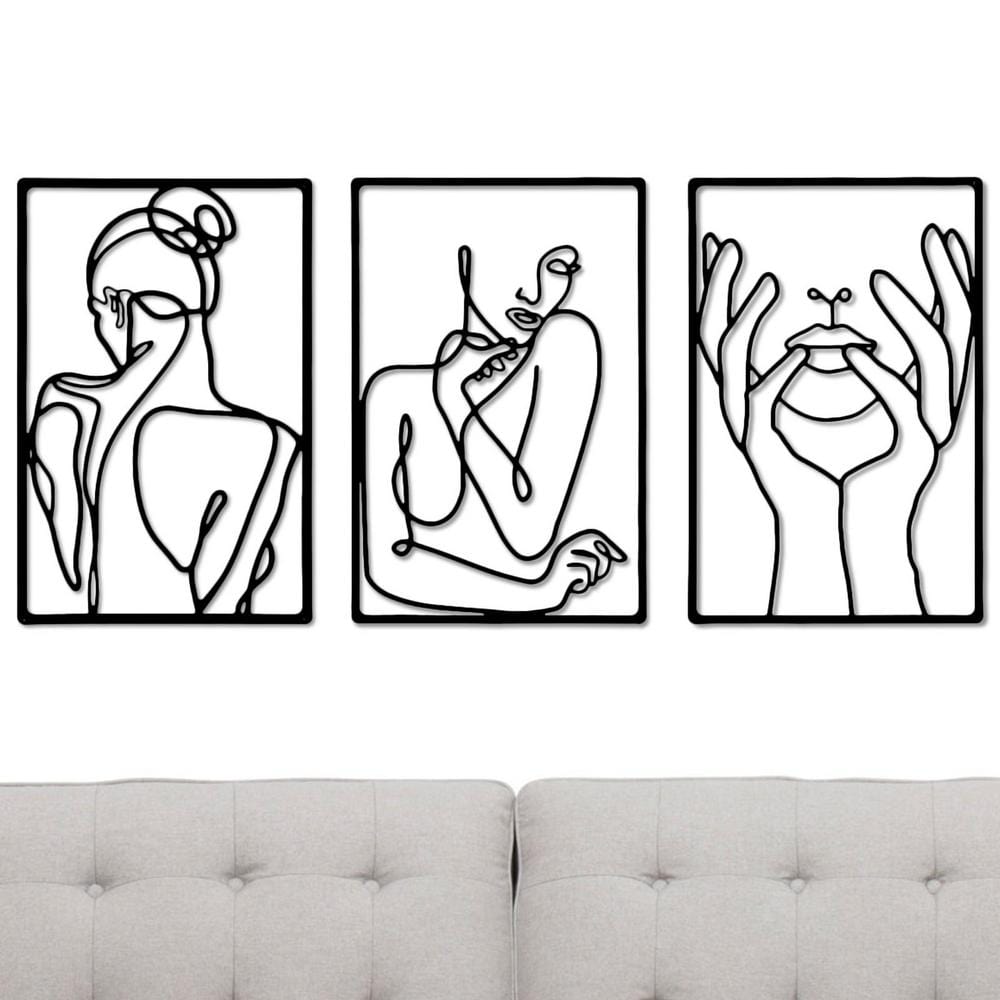 Lisslune | Minimalist Woman Metal Line Art | Black and Gold Metal Wall Art