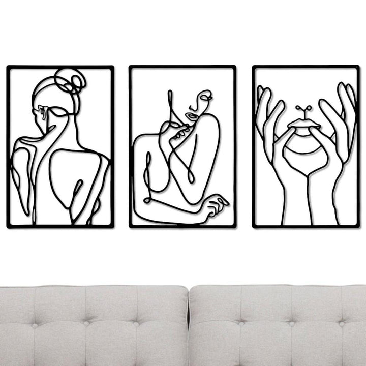 Lisslune | Minimalist Woman Metal Line Art | Black and Gold Metal Wall Art
