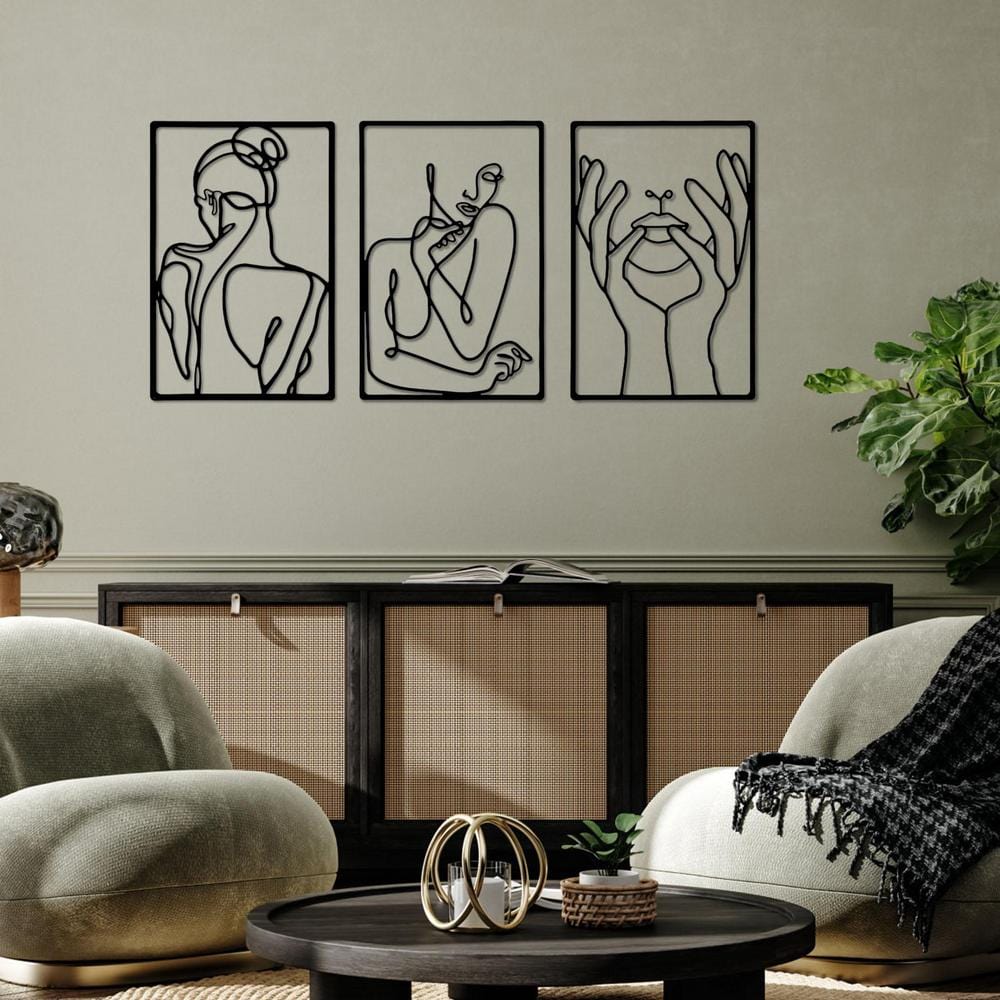 Lisslune | Minimalist Woman Metal Line Art | Black and Gold Metal Wall Art