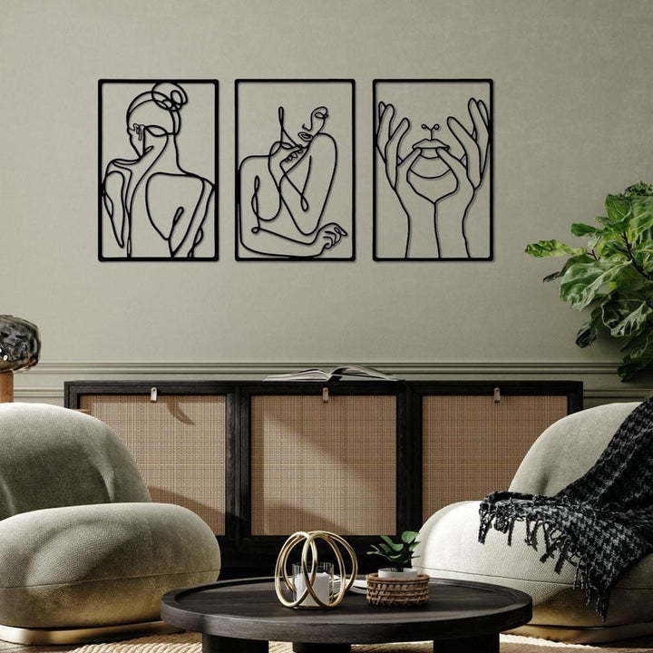 Lisslune | Minimalist Woman Metal Line Art | Black and Gold Metal Wall Art