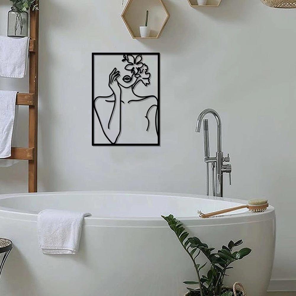 Lisslune | Minimalist Woman Metal Line Art | Black and Gold Metal Wall Art