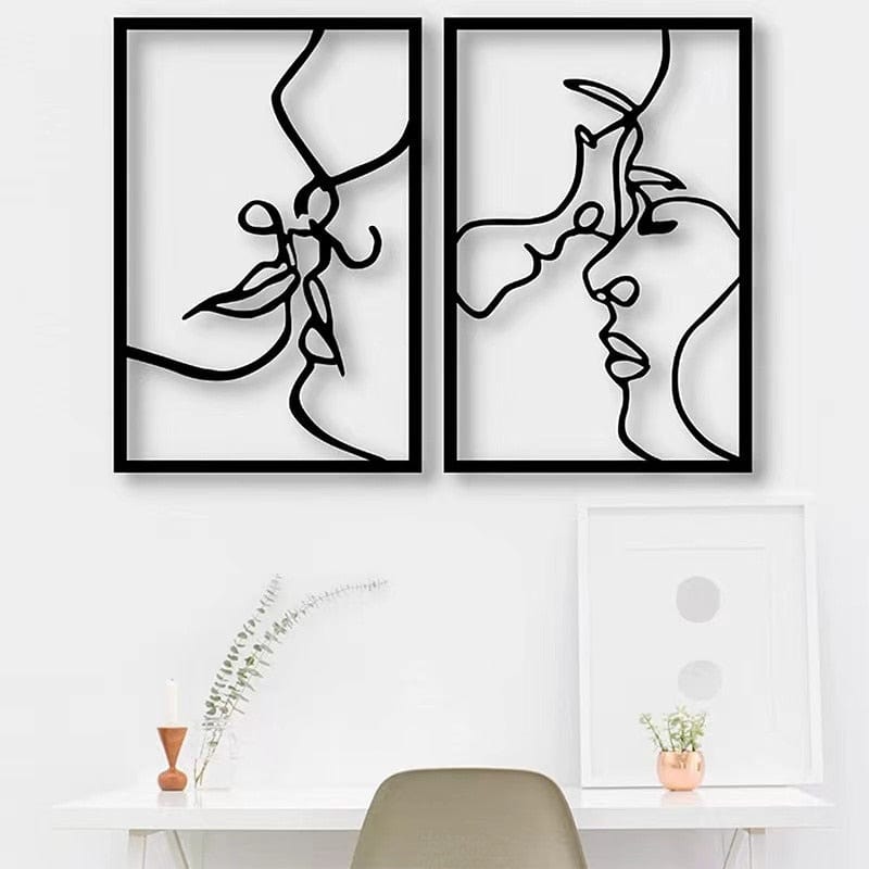Lisslune | Minimalist Woman Metal Line Art | Black and Gold Metal Wall Art