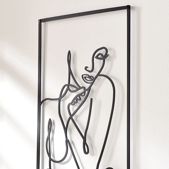 Lisslune | Minimalist Woman Metal Line Art | Black and Gold Metal Wall Art