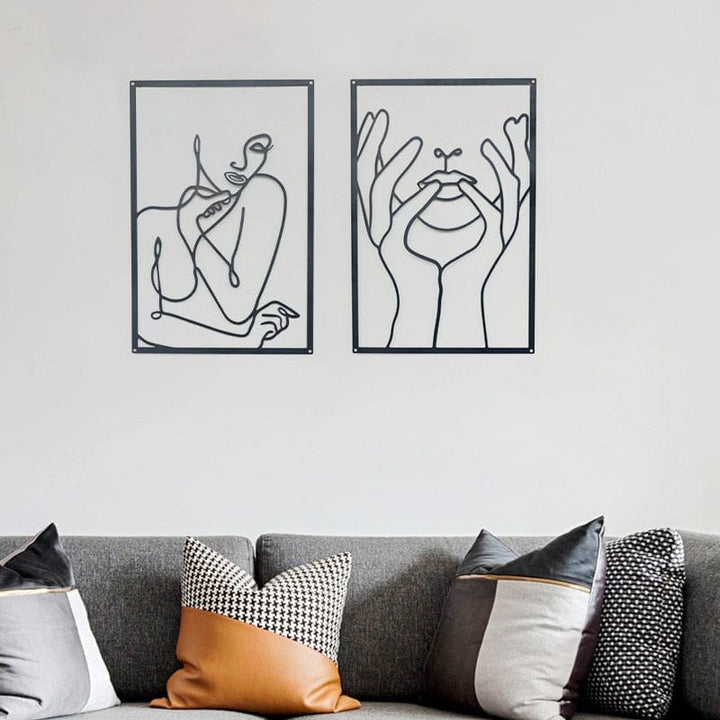 Lisslune | Minimalist Woman Metal Line Art | Black and Gold Metal Wall Art
