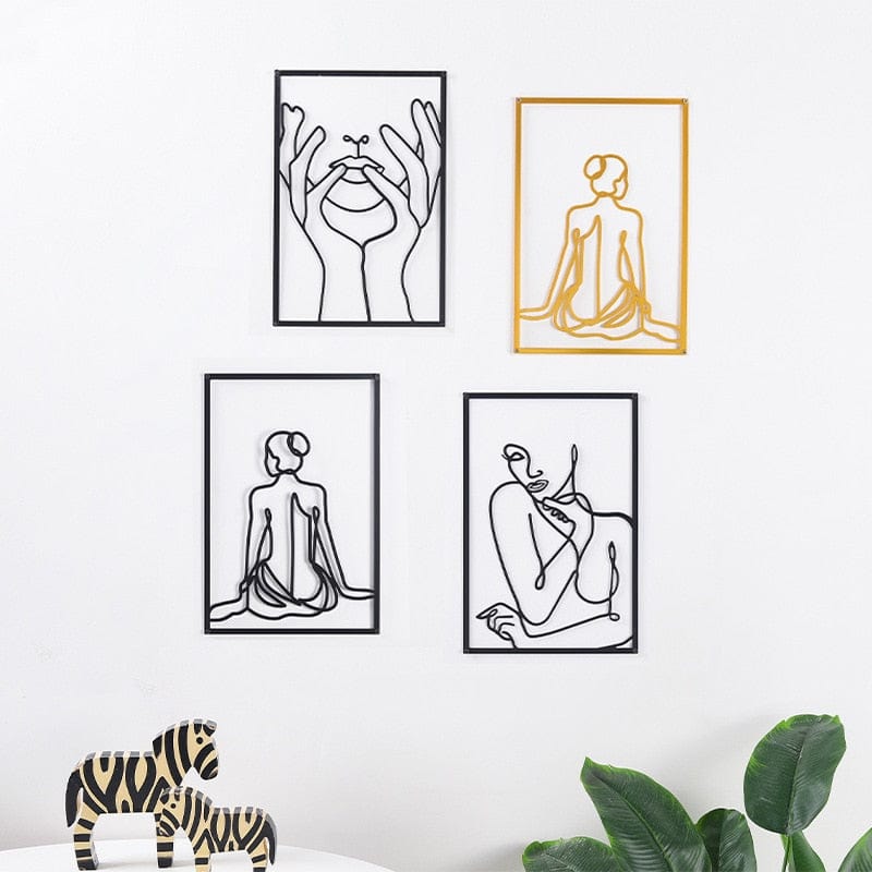 Lisslune | Minimalist Woman Metal Line Art | Black and Gold Metal Wall Art