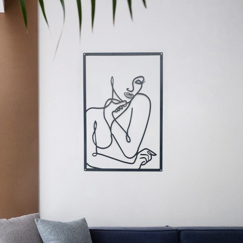 Lisslune | Minimalist Woman Metal Line Art | Black and Gold Metal Wall Art